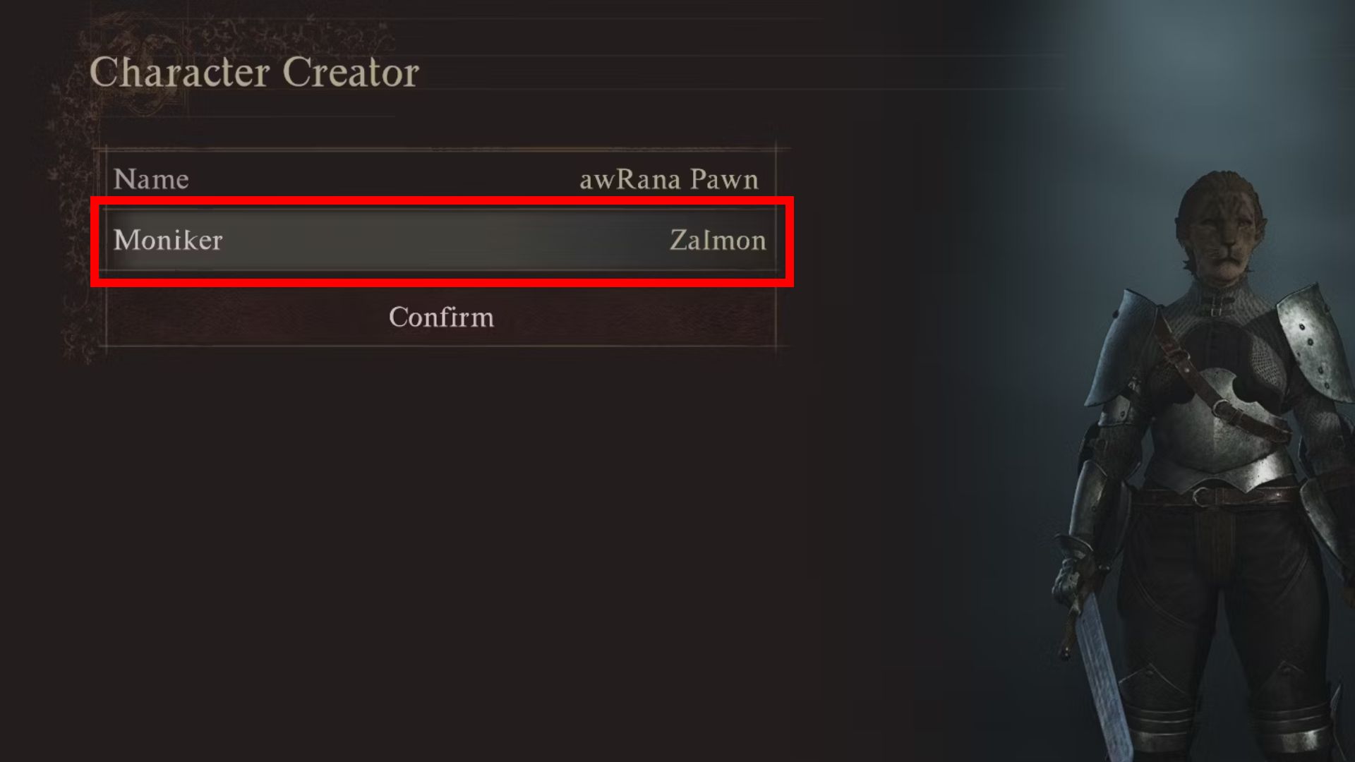 The Moniker menu in Dragon's Dogma 2