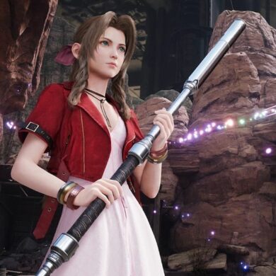 Aerith holding her staff in Final Fantasy 7 Rebirth