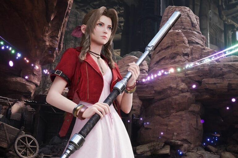 Aerith holding her staff in Final Fantasy 7 Rebirth
