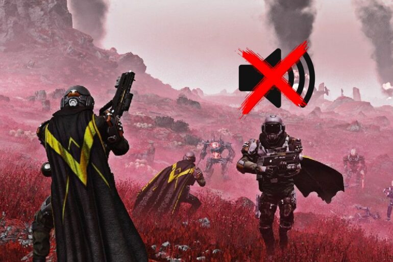 Helldivers 2 player with a mic symbol above them