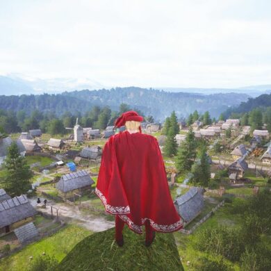 Lord looking at their settlement in Manor Lords