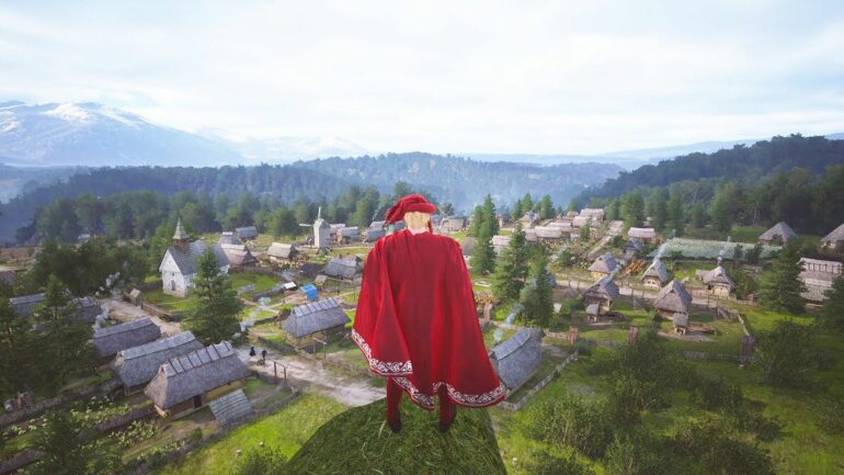 Lord looking at their settlement in Manor Lords