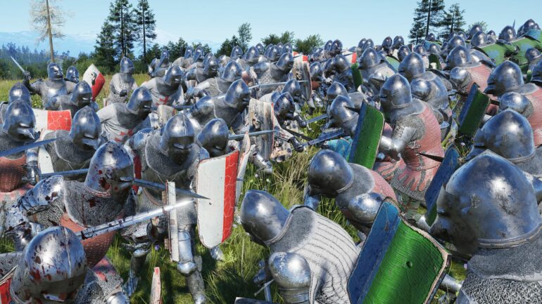 Soldiers fighting in Manor Lords