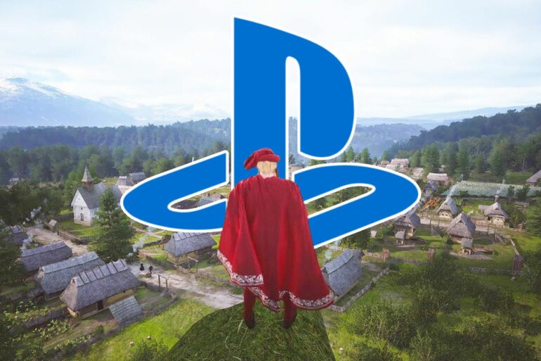 Lord in Manor Lords with the PlayStation logo in front of them