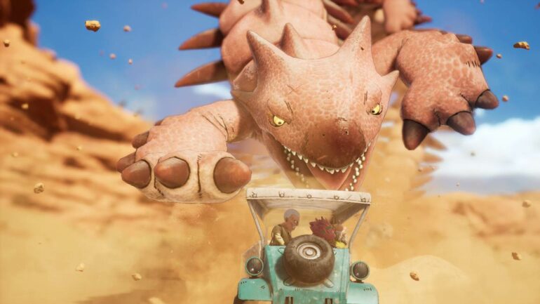 Sand Land vehicle chased by monster