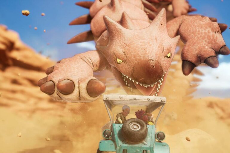 Sand Land vehicle chased by monster