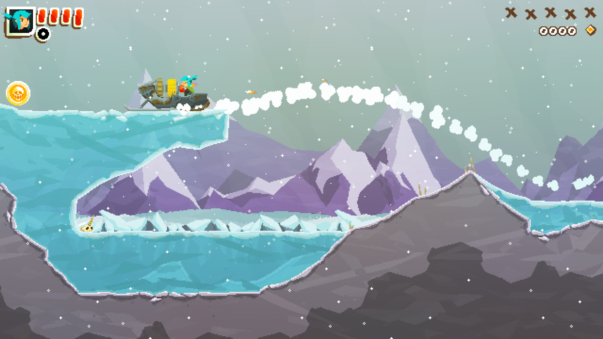 Pepper Grinder Stage 3-2 Coin 1 Location - Go Back to the Start on a Snowmobile