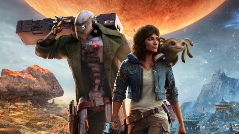 Kay Vess and her robot in Star Wars Outlaws