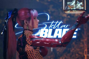 EVE with the Stellar Blade logo behind her