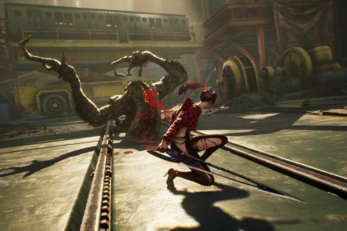 EVE fighting a boss in Stellar Blade