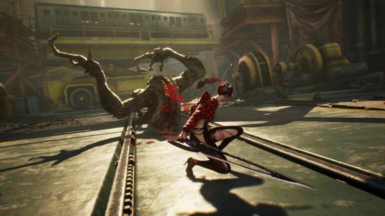 EVE fighting a boss in Stellar Blade