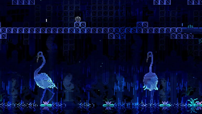 Animal Well character with swans