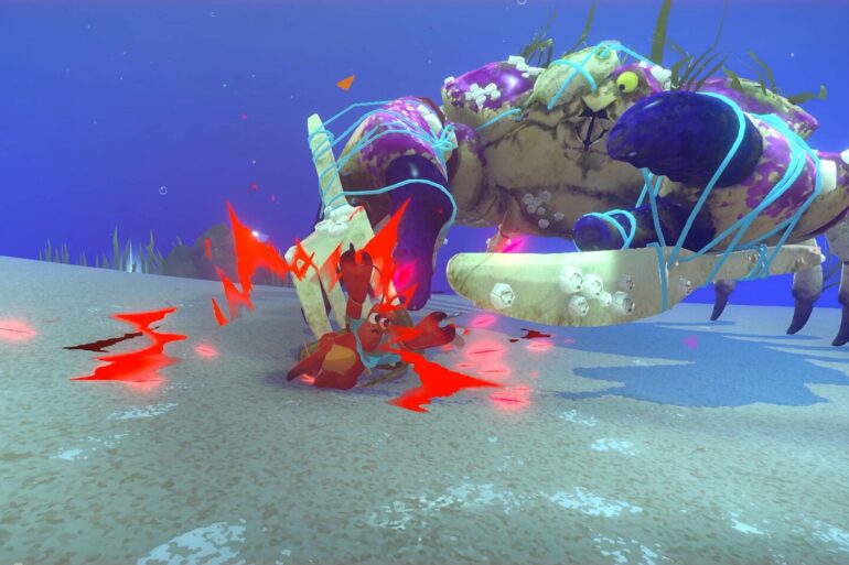 Another Crab's Treasure Kril fighting big enemy