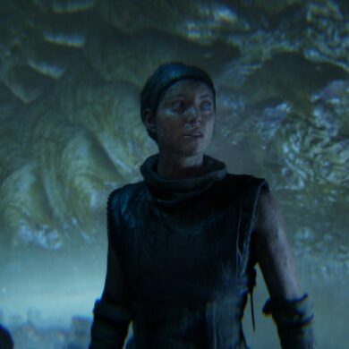 Senua in a pool of water in Hellblade 2