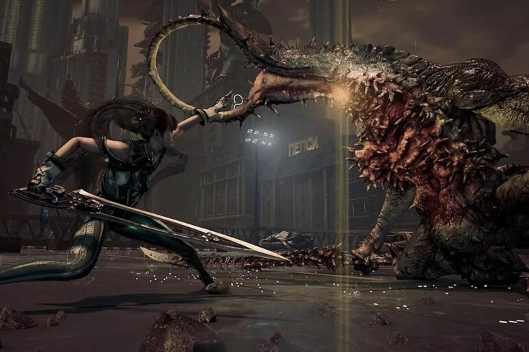 EVE fighting a boss in Stellar Blade