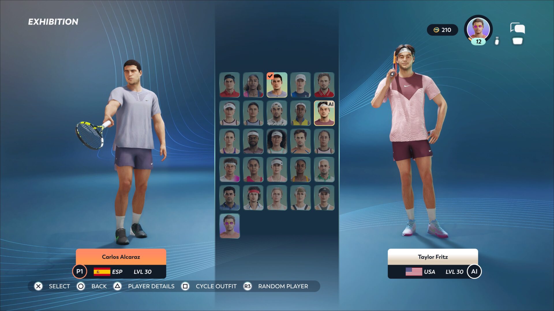 TopSpin 2k25 Screenshot of Player Selection
