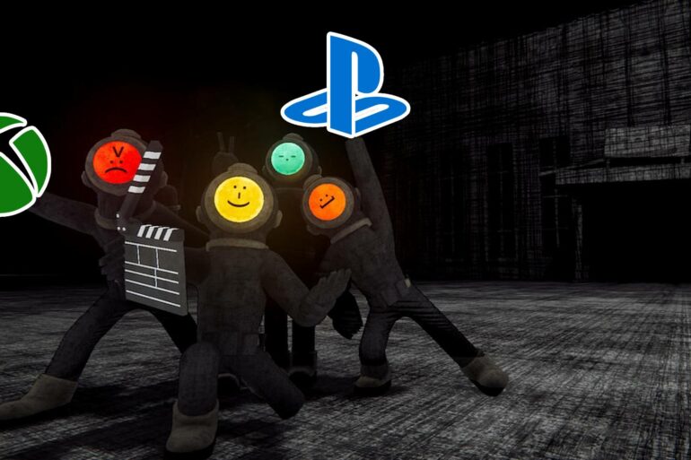 Content Warning characters with console logos