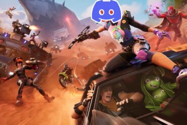 Fortnite discord logo with characters fighting art