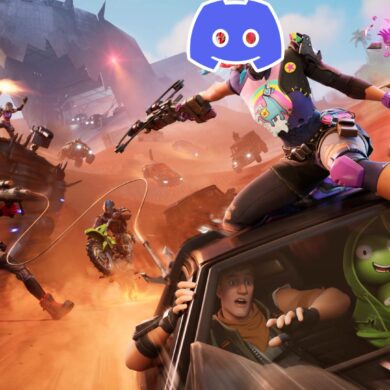 Fortnite discord logo with characters fighting art