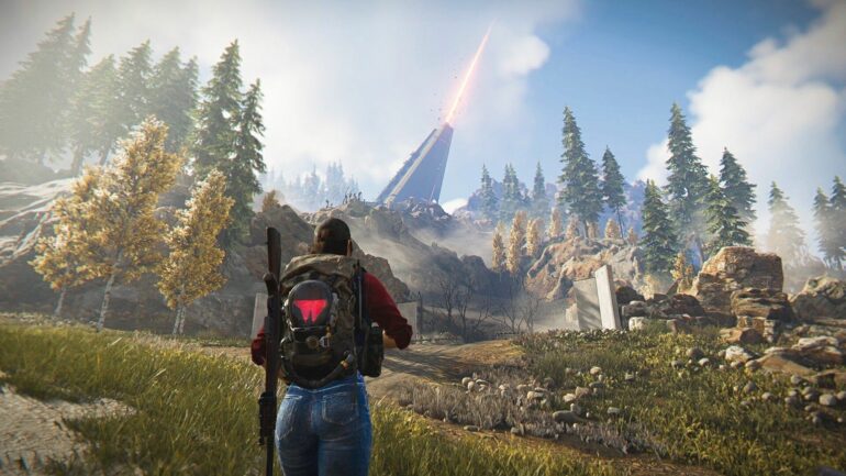 Singleplayer player walking through a forest in Once Human
