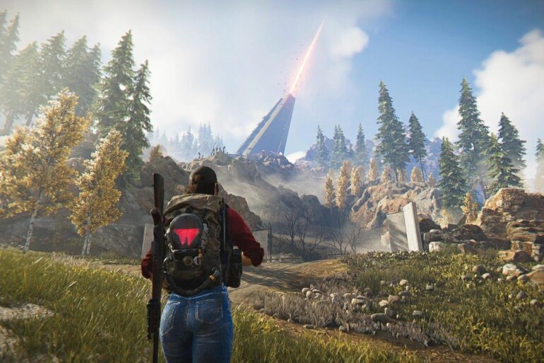 Singleplayer player walking through a forest in Once Human
